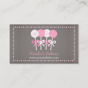 Elegant Pink White Cake Pops Bakery Grey Business Card