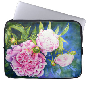 Elegant pink white classic watercolor floral laptop sleeve