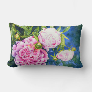 Elegant pink white classic watercolor floral lumbar cushion