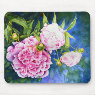 Elegant pink white classic watercolor floral mouse pad