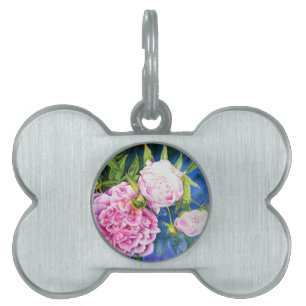 Elegant pink white classic watercolor floral pet tag