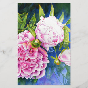 Elegant pink white classic watercolor floral stationery