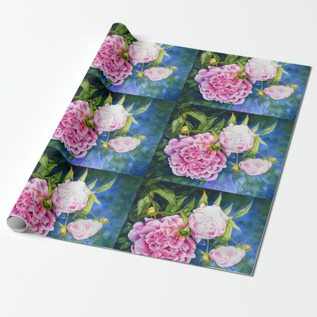 Elegant pink white classic watercolor floral wrapping paper (Unrolled)