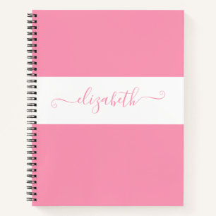 Elegant Pink White Colour Block Name Monogram Notebook