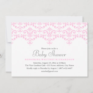 Elegant Pink & White Damask Baby Shower Invitation