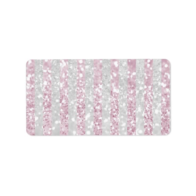 Elegant pink white faux glitter stripes pattern label (Front)