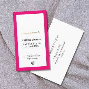 Elegant Pink White Faux Gold Pin Hairdresser Business Card