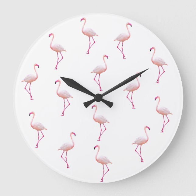 Elegant Pink White  Flamingo  | Monogram Custom Large Clock (Front)