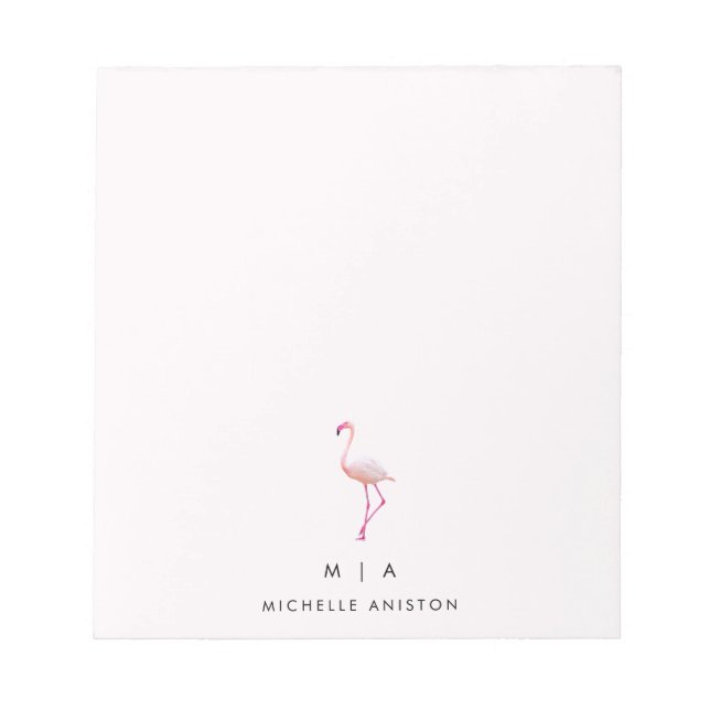 Elegant Pink White  Flamingo  | Monogram Custom Notepad (Front)