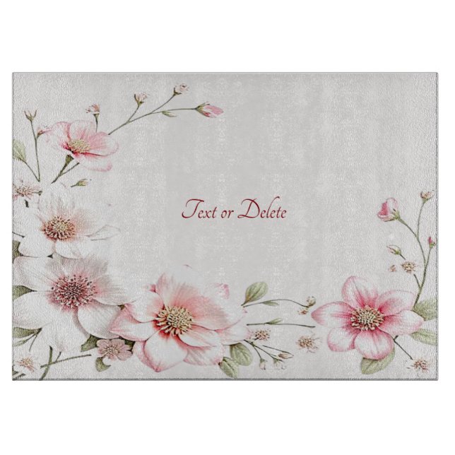 Elegant Pink White Floral Cutting Board (Front)