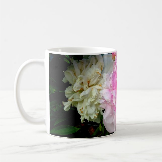 Elegant pink white floral flowers peonies coffee mug (Left)