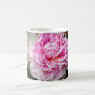 Elegant pink white floral flowers peonies coffee mug
