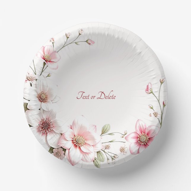 Elegant Pink White Floral Paper Plate (Front)
