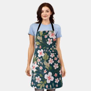 Elegant Pink & White Floral Pattern Apron
