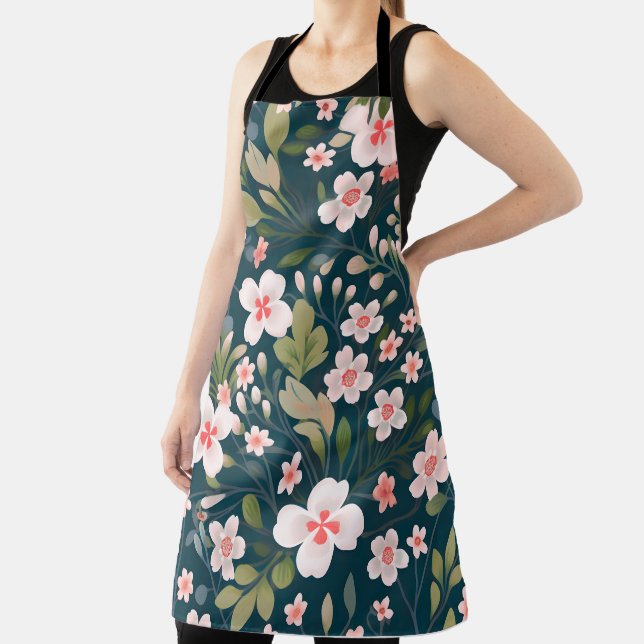 Elegant Pink & White Floral Pattern  Apron (Insitu)