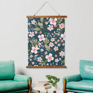 Elegant Pink & White Floral Pattern Hanging Tapestry