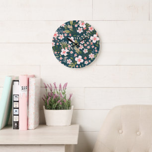 Elegant Pink & White Floral Pattern Large Clock