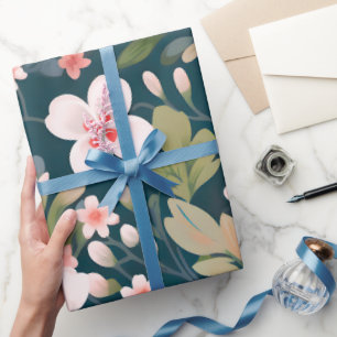 Elegant Pink & White Floral Pattern Wrapping Paper
