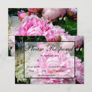 Elegant pink white floral peony RSVP Card