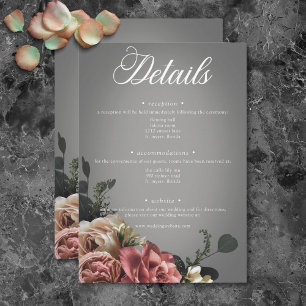 Elegant Pink White Floral Roses Grey Wedding Enclosure Card