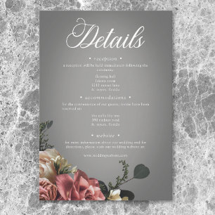 Elegant Pink White Floral Roses Grey Wedding Enclosure Card
