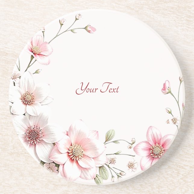 Elegant Pink White Floral Sandstone Coaster (Front)