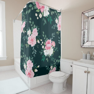 Elegant pink white floral shower curtain