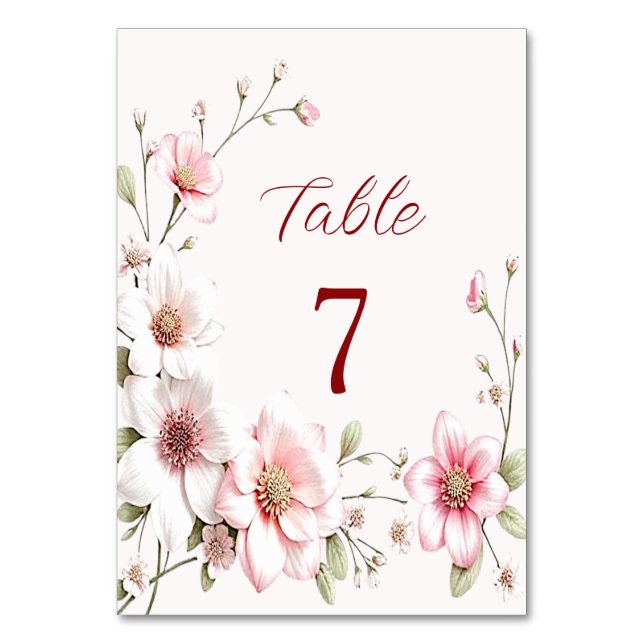 Elegant Pink White Floral Table Number (Front)