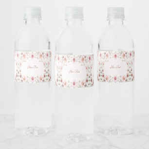 Elegant Pink White Floral Water Bottle Label