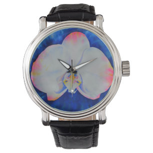 Elegant pink white floral watercolor orchid watch
