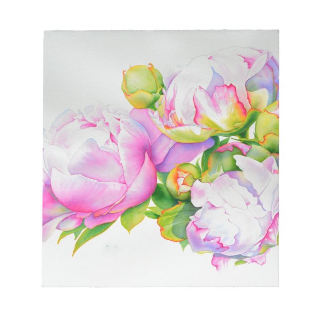 Elegant pink white floral watercolor painting notepad (Front)