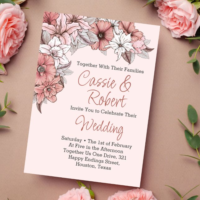 Elegant Pink & White Floral Wedding Invitation (Creator Uploaded)