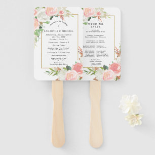 Elegant Pink White Floral Wedding Program  Hand Fan