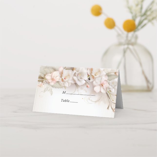 Elegant Pink White Flowers Place Card (Front)