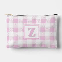Elegant pink white gingham customisable monogram 