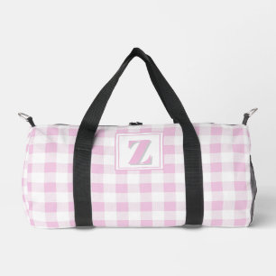 Elegant pink white gingham customisable monogram duffle bag