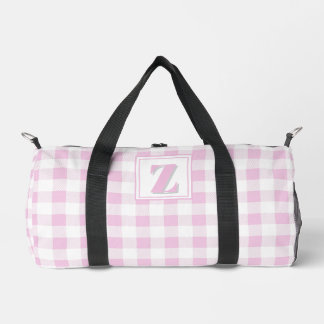 Elegant pink white gingham customisable monogram  duffle bag