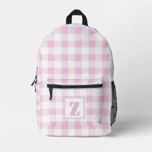 Elegant pink white gingham customisable monogram printed backpack