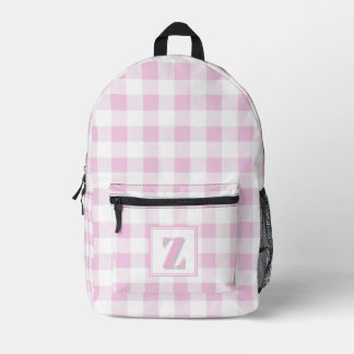 Elegant pink white gingham customisable monogram  printed backpack