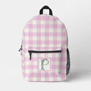 Elegant pink white gingham monogram letter P Printed Backpack