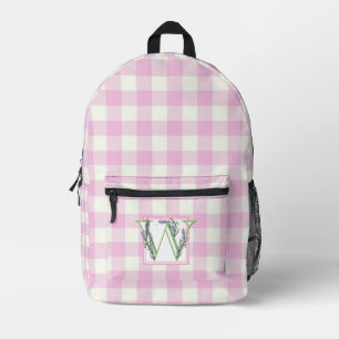 Elegant pink white gingham monogram letter W Printed Backpack