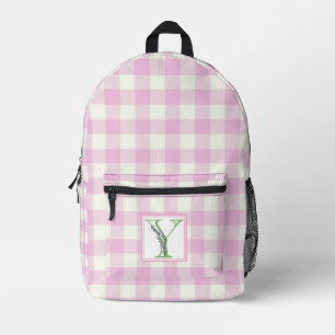 Elegant pink white gingham monogram letter Y Printed Backpack
