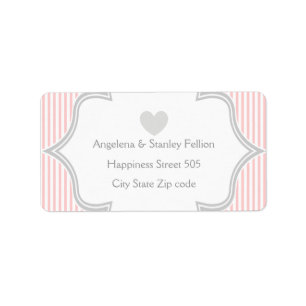 Elegant pink, white, grey stripes wedding label