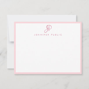 Elegant Pink White Hand Script Name Monogram Chic Card