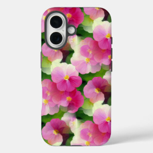 Elegant Pink & White Impatiens Flower Pattern iPhone 16 Case