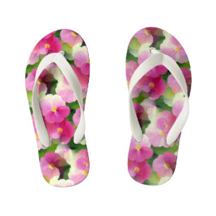 Elegant Pink & White Impatiens Flower Pattern Kid's Thongs