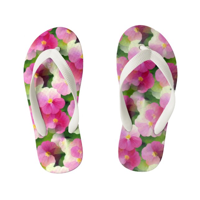 Elegant Pink & White Impatiens Flower Pattern Kid's Thongs (Footbed)