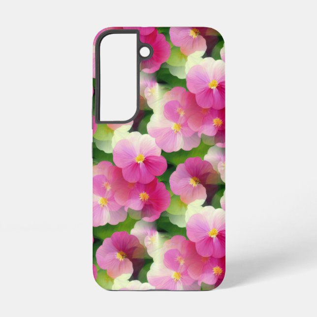 Elegant Pink & White Impatiens Flower Pattern Samsung Galaxy S22 Case (Back)