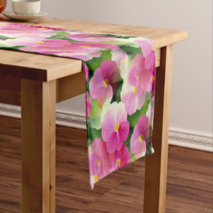 Elegant Pink & White Impatiens Flower Pattern Short Table Runner