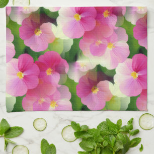 Elegant Pink & White Impatiens Flower Pattern Tea Towel
